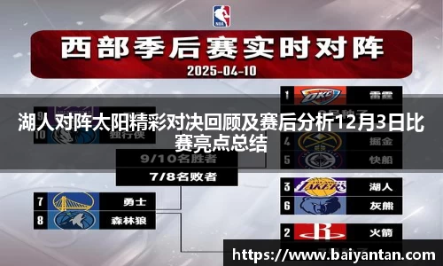 湖人对阵太阳精彩对决回顾及赛后分析12月3日比赛亮点总结